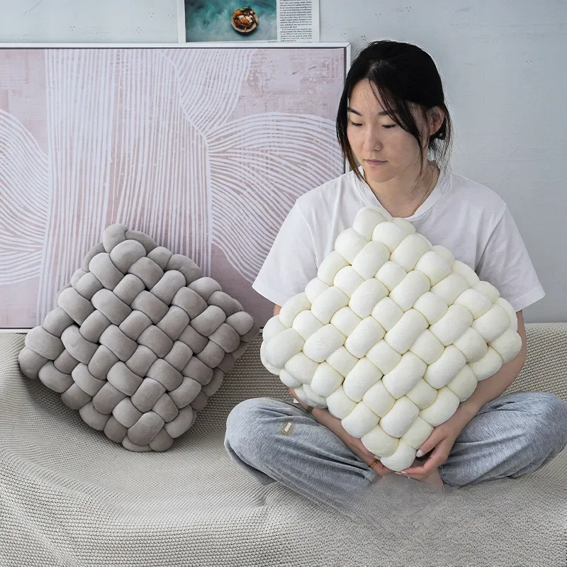 Floor Futon Seat Cushion Detachable Butt Cushion Twist Woven Cushion Tatami Mat Lazy Sofa Yellow Throw Pillow Back Cushion