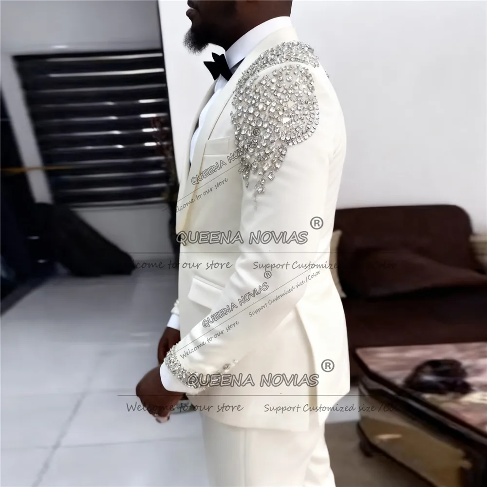 Cristaux exclusifs perlés hommes costumes 3 pièces ensembles mâle bal Blazer personnalisé marié Slim Fit homme Tuxedos trajes para hombre 2025