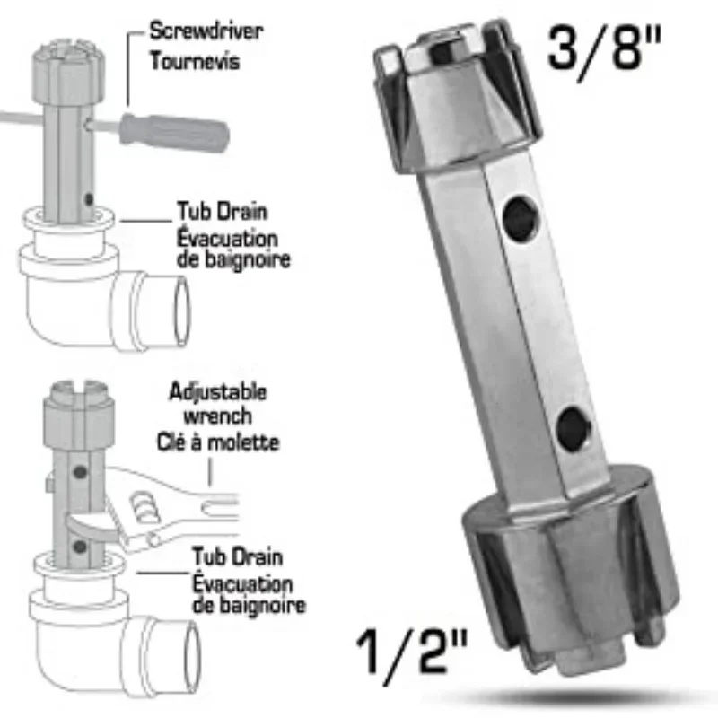 Tub Drain Remover Wrench Dual Ended Drain Wrench Tool Tool Zinc Alloy Tub Drain Wrench for Bathroom and Bathhouse