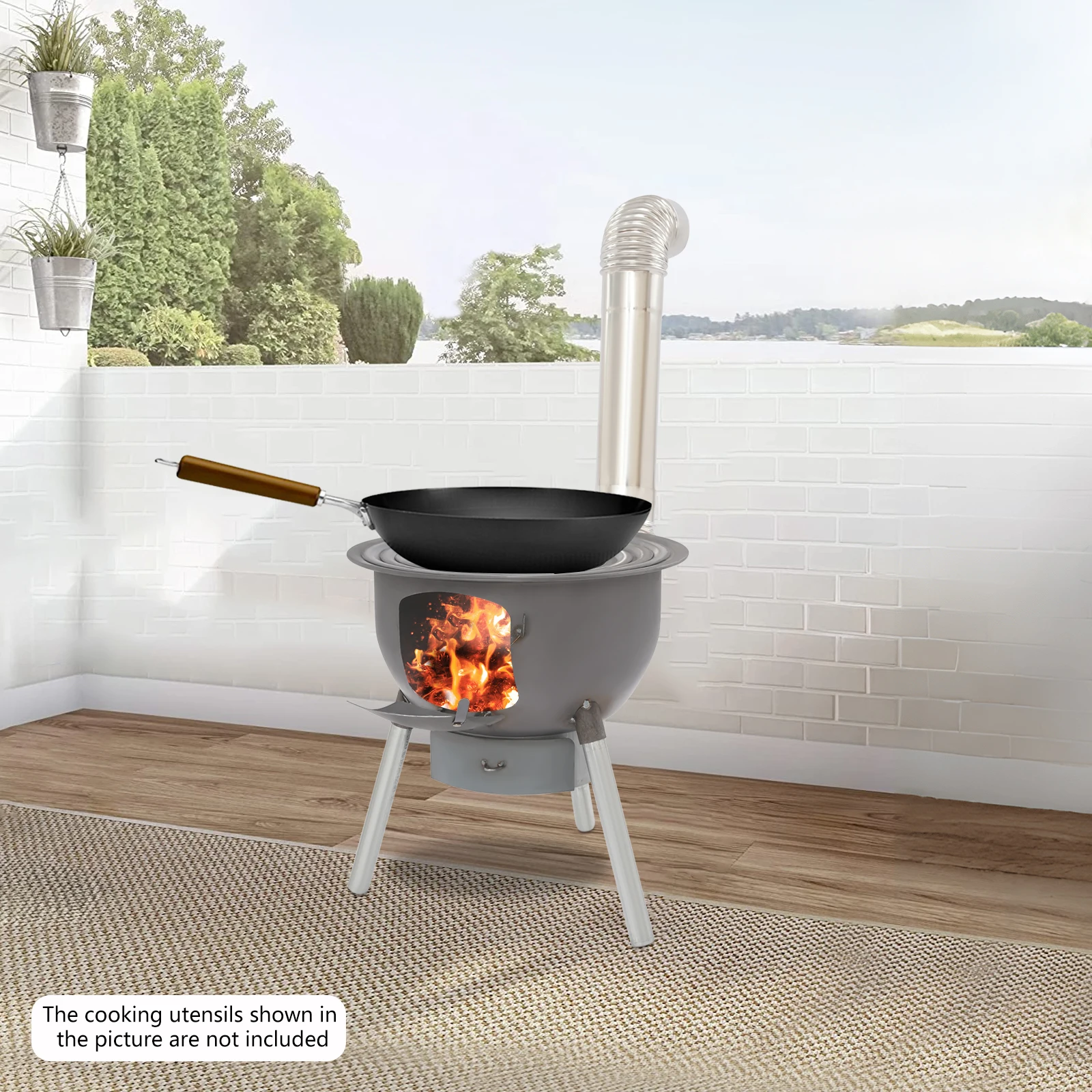 

One-piece Molding Multifunction Wood Burning Stove with Grill Rack Portable Wood Stove for 3-6 People Camping