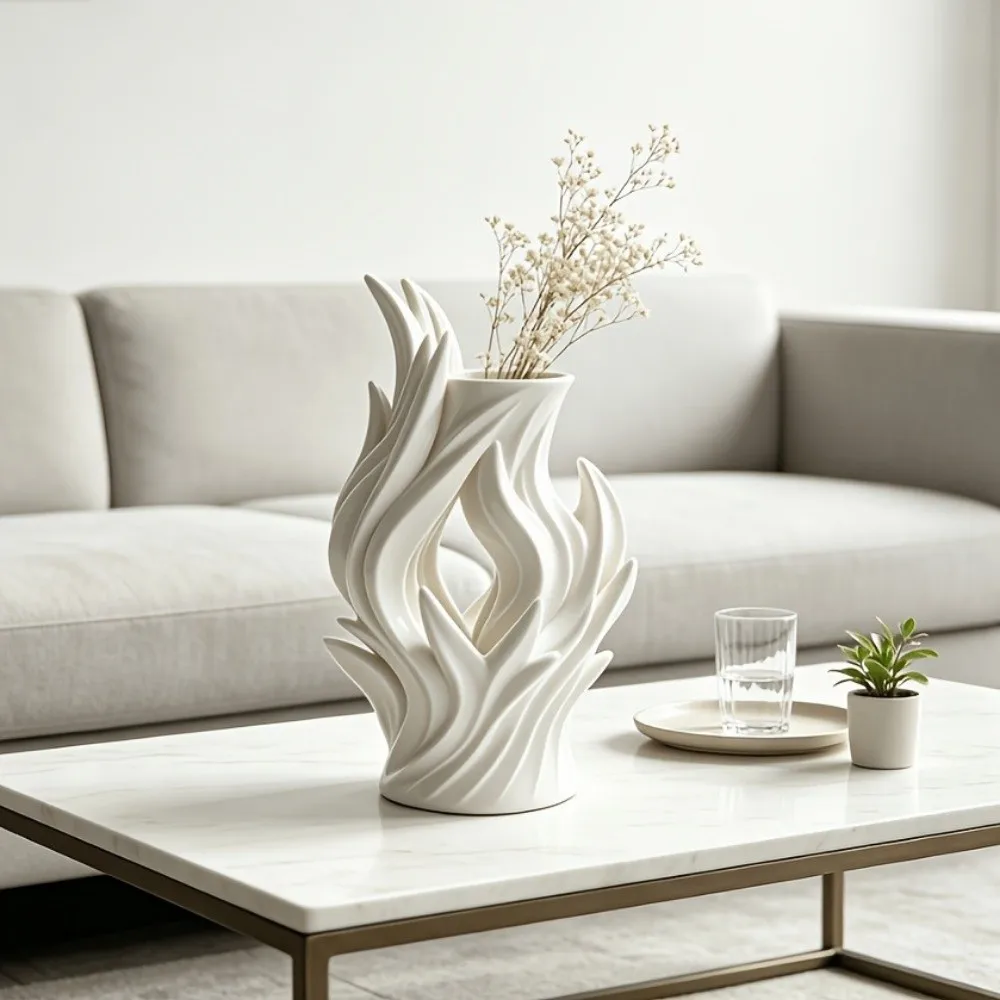 Flower Holder 3D Printed Irregular Vase Hollow Out Twisted Wave Artistic Flame Vase Minimalist Flower Container Home Decor