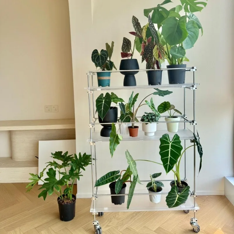 Flower shelf Multi-layer optical axis pulley Shelf Mobile living room Balcony