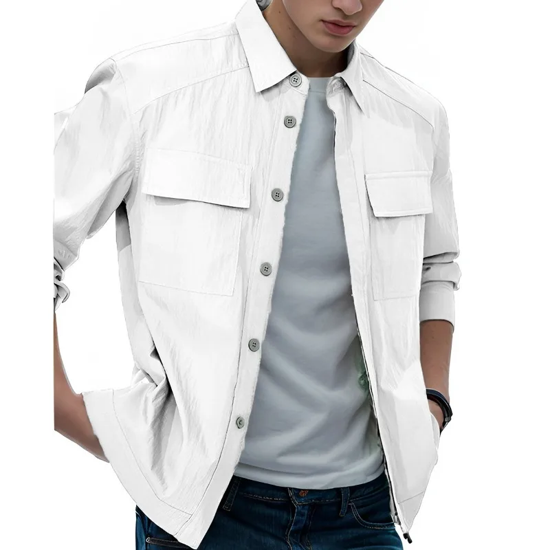 Spring and Autumn Men's Casual Jacket Simple Solid Color Simple Shirt Jacket All-match Commuter Top