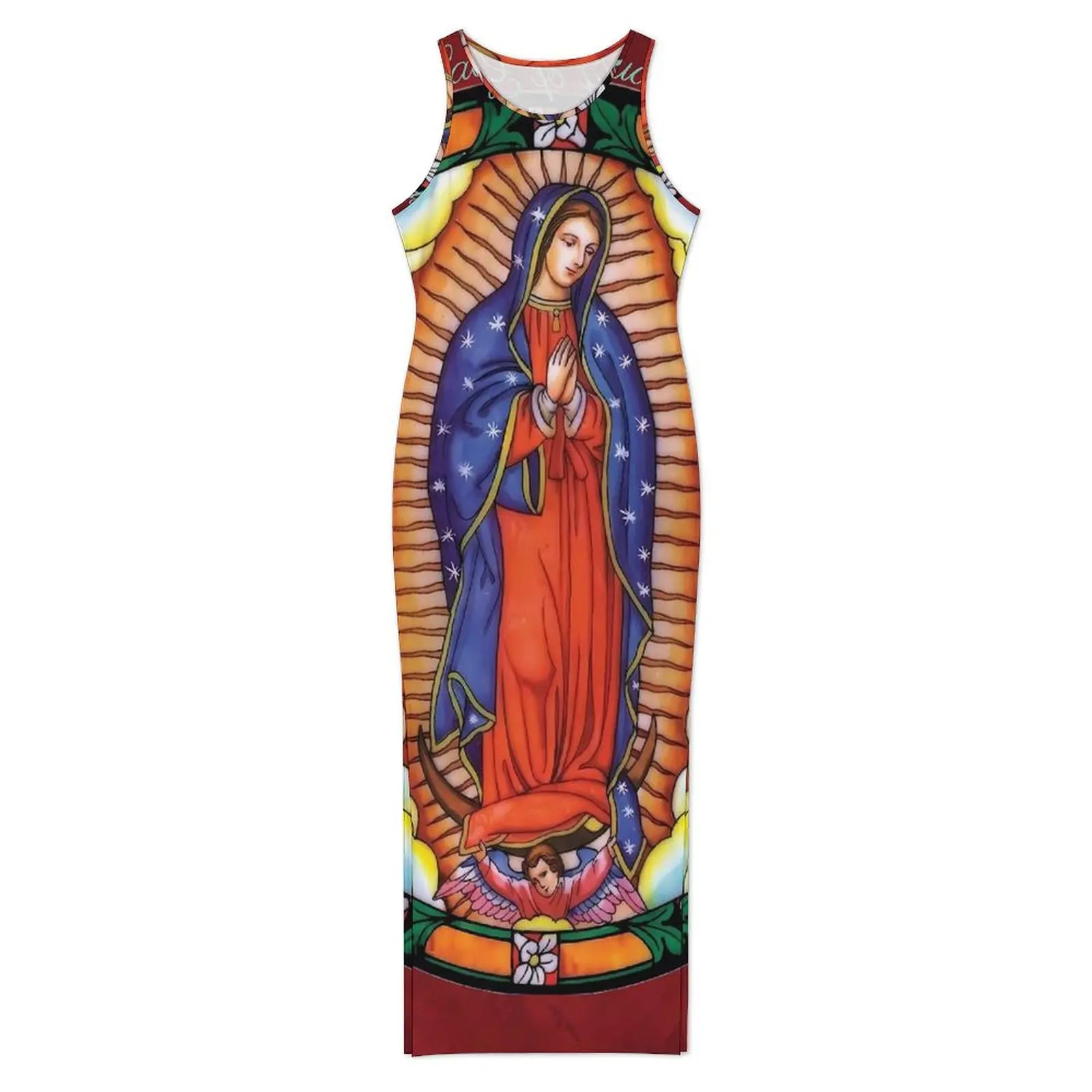 Abito Nostra Signora di Guadalupe senza maniche Abiti lunghi estetici della Vergine Maria Abito aderente Kawaii Abiti oversize di design da donna