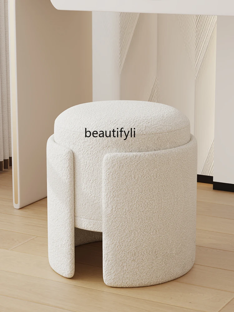 Lambswool Makeup Stool Small Apartment Dressing Stool Bedroom and Household Dressing Table Stool Makeup round Stool