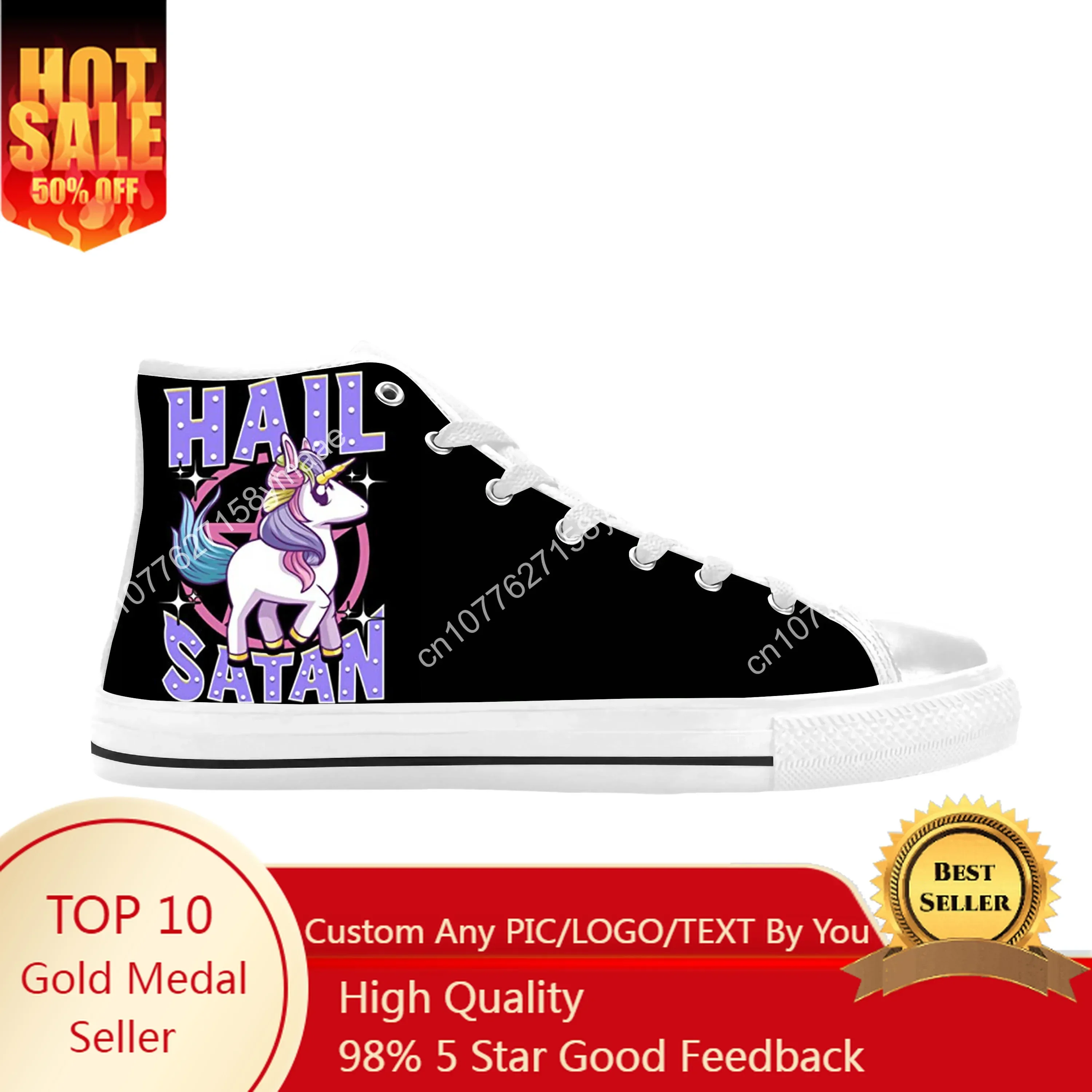 Hail Satan Death Metal Unicorn Rainbow Satanic Casual Cloth Shoes High Top Comfortable Breathable 3D Print Men Women Sneakers