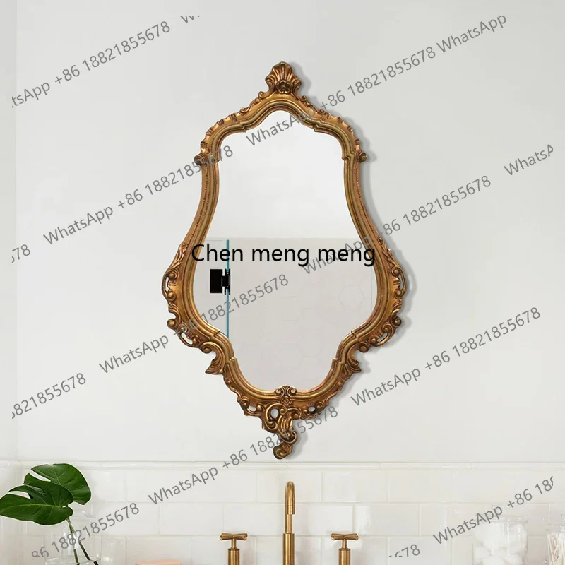 European retro home makeup mirror desktop carved vanity mirror wooden wall-mounted mirror