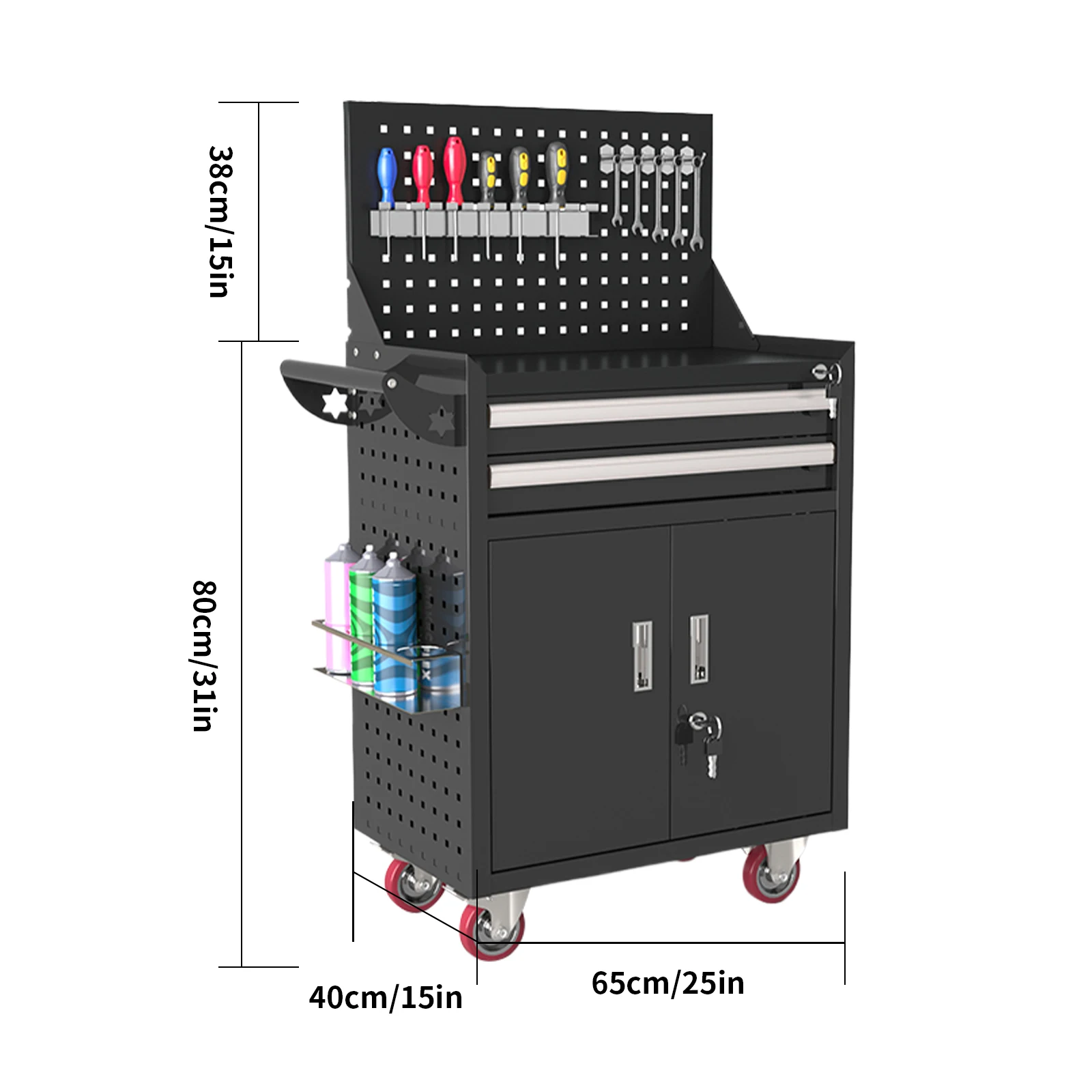 2-Drawer Rolling Tool Chest Toolbox Rolling Tool Box with Wheels Tool Chest with Keyed Locking System Tool Box Organizer