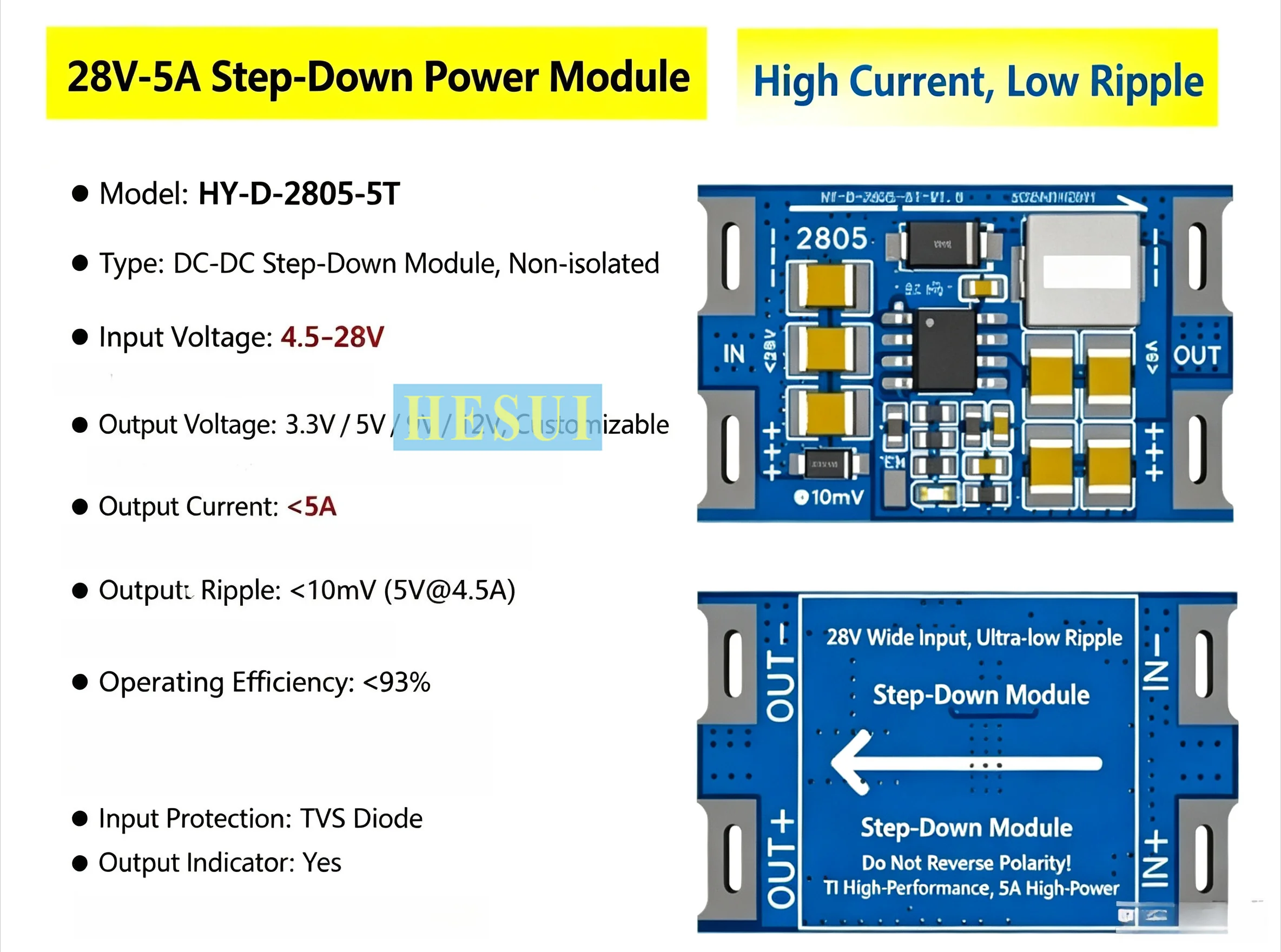28V5A step-down module imported power supply 5V5A high current 10mV ultra-low ripple 12V to 5V high power