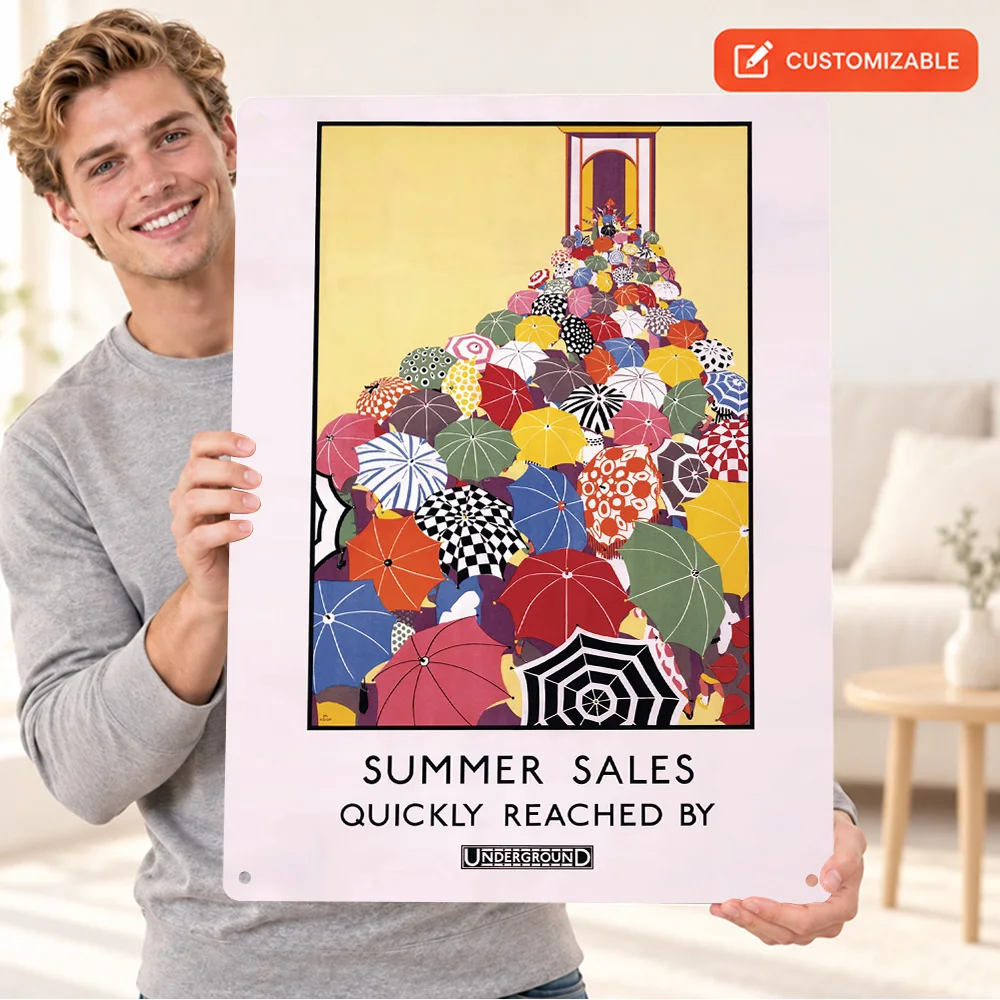 Summer Sales Parasol Advertisement Textured Metal Poster Customized Aluminum Sign Vintage Inspired Wall Art For Reading Nook