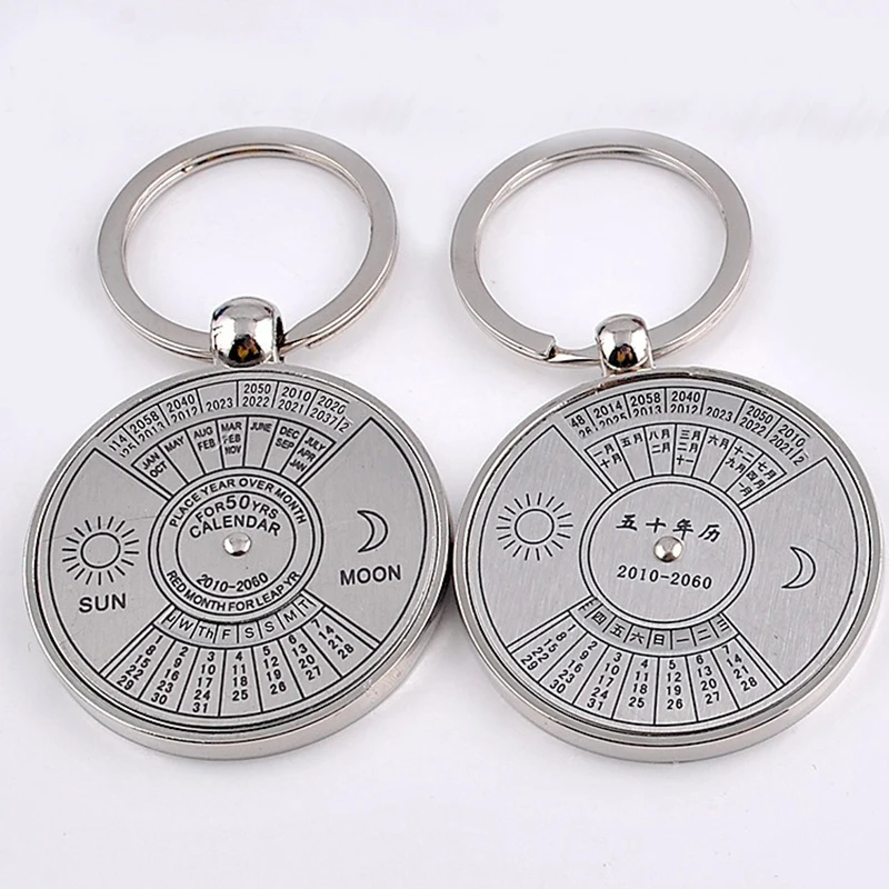 

50 Years Super Perpetual Calendar Car KeyChain Key Rings Astrology Mini Perpetual CalendarParty Gift Key Holder Gift Jewelry