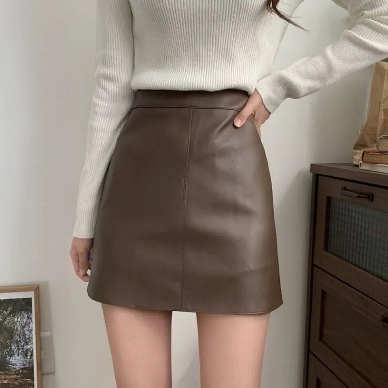 

New 2025 eepskin Real Leather Skirt High Waist Slim A-Line Skirt Women's Faion Spring Collection