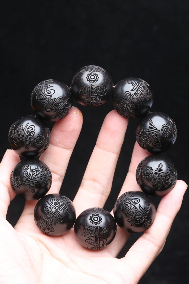 비즈 팔찌 흑단 풍수 젠 부적 20MM 비즈 목걸이 팔찌 남성용 행운 선물