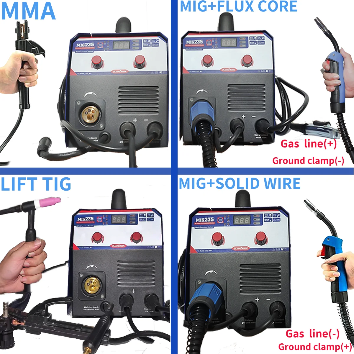 Plasmargon Mig Welder Semi-Automatic Welding Machine 4 in 1 MIG/LIFT TIG/MMA IGBT Inverter MIG welder Gas Gasless MIG Welding