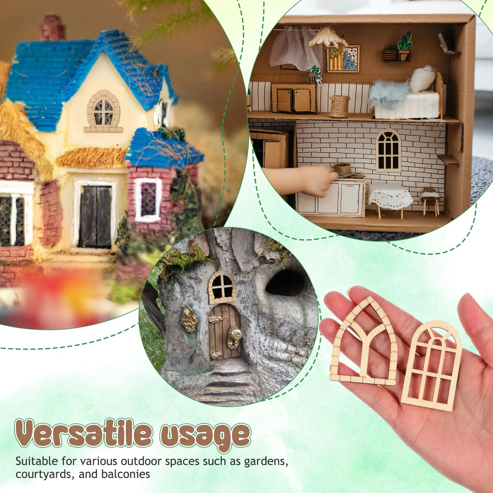 

25Pcs Miniature Wooden Unfinished Window Set Creative DIY Garden Decor Accessories Miniature Model Window Mini
