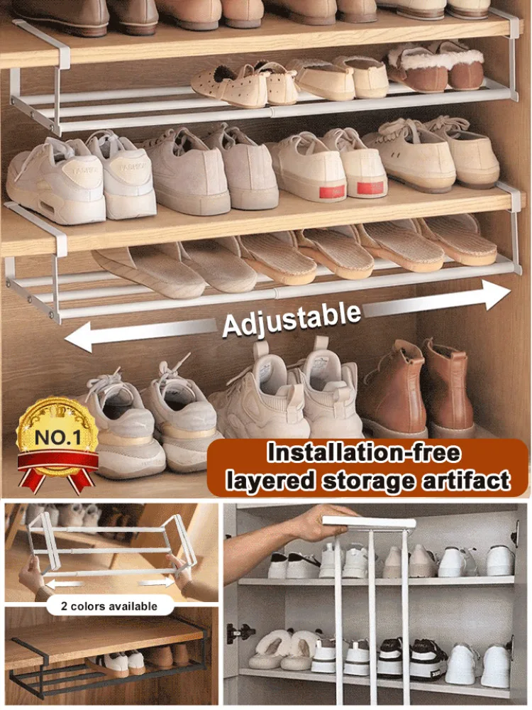 

Installationfree spacesaving hanging basket shelves Retractable tiered partition shoe cabinets