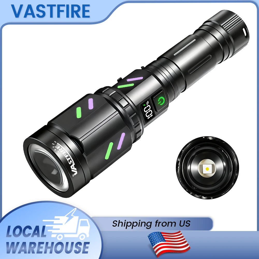 

Zoomable White Laser Tactical Flashlight, USB Rechargeable 26650 High Power Beam Torch with Ignition Lens for Hunting Camping Emergency Outdoor Use