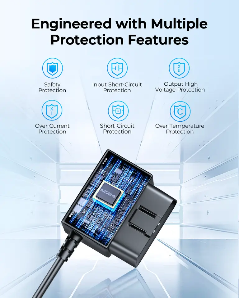 AZDOME مجموعة أسلاك صلبة OBD لكاميرا السيارة مع منفذ Type-C، يدعم وضع وقوف السيارات، تحويل 12V-24V إلى 5V، كابل طاقة مع حماية الجهد المنخفض - 3