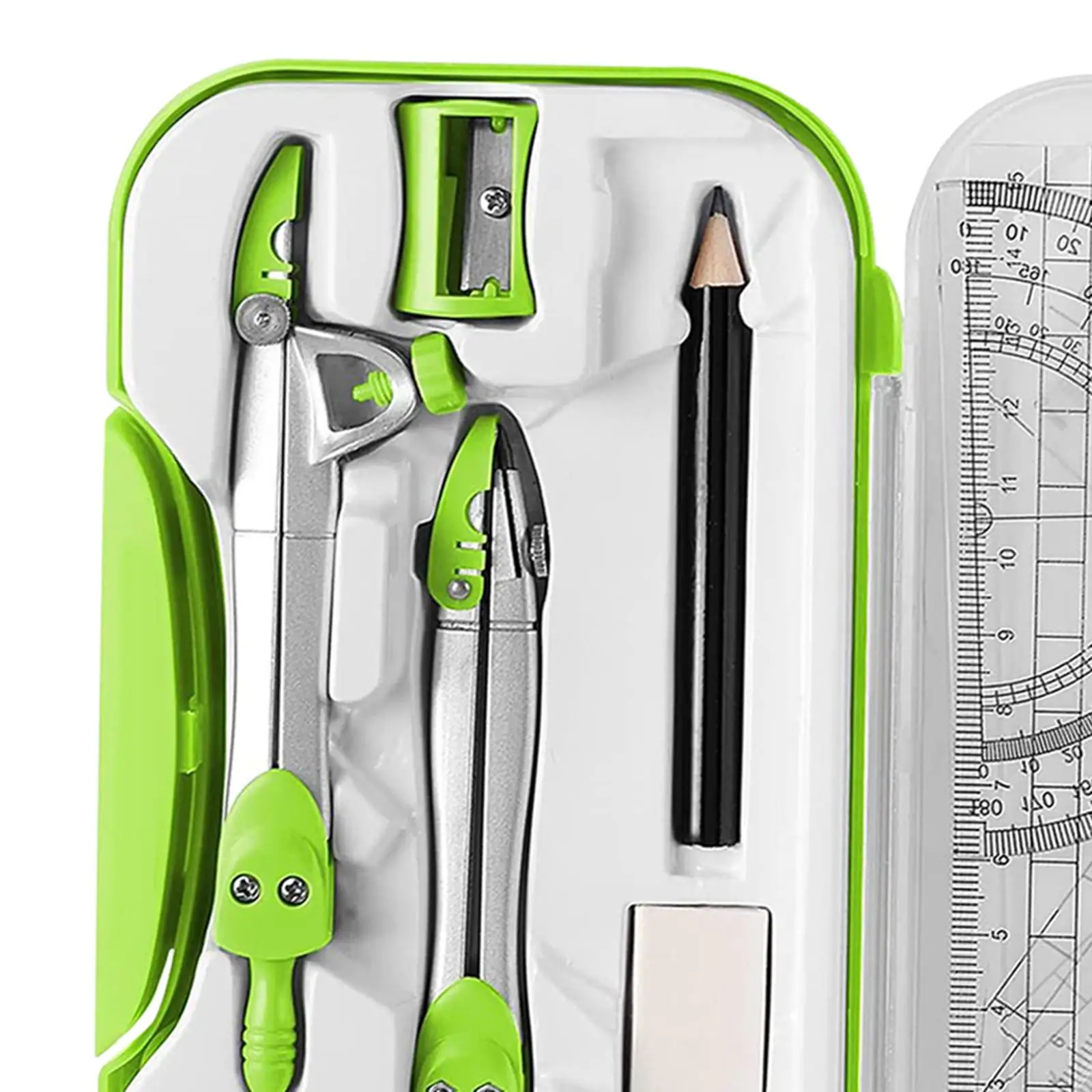 Plastic Math Geometry Equipment Set for Teachers Students with Triangle Ruler Compass Protractor Storage Case for Engineering