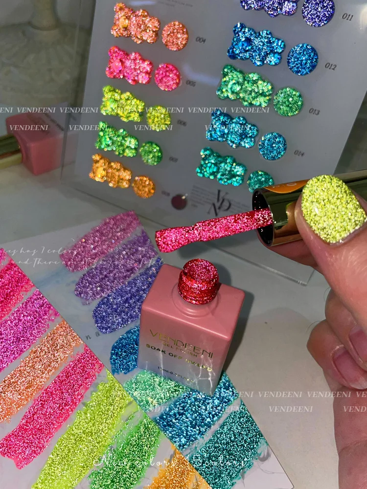 벤디니 글리터 반사 디스코 젤 네일 폴리쉬 네일 아트 살롱용 TPO HEMA 프리 15색 반짝이는 반사 디스코 젤 네일 폴리쉬