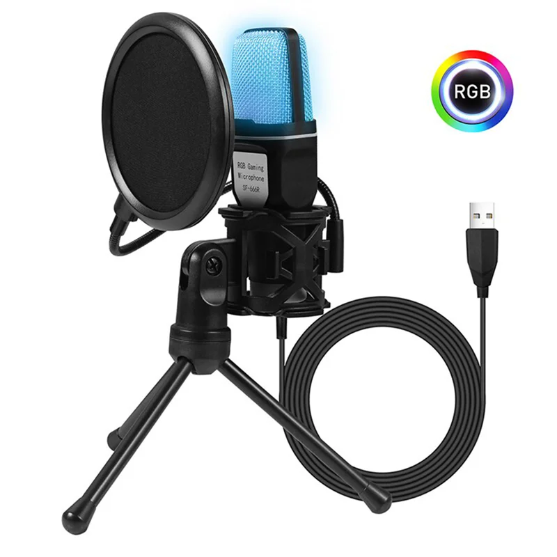 

Sust-aSF666R USB-микрофон RGB конденсаторный микрофон игровой микрофон для студии звукозаписи подкастов потоковая передача ноутбука настольного компьютера