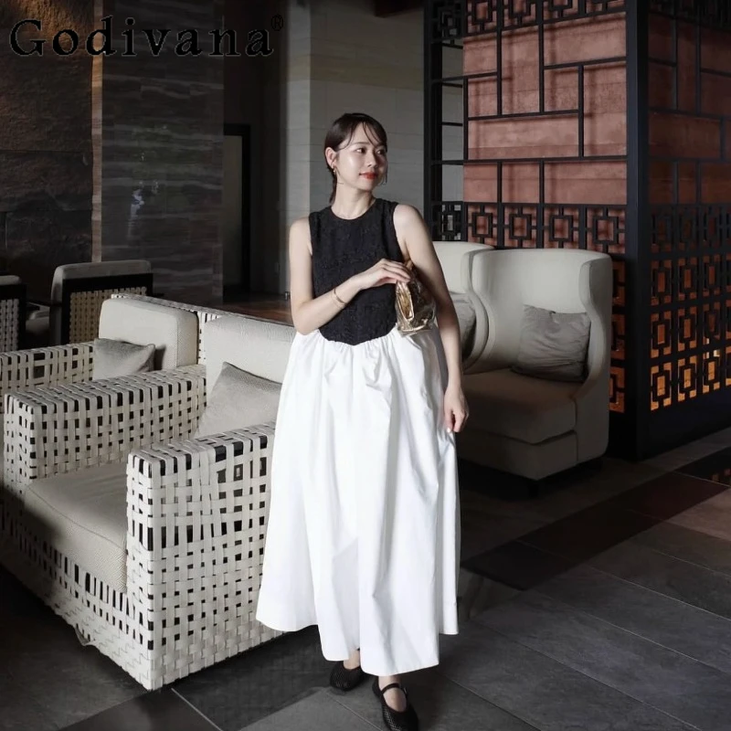 

Japanese Sweet Heavy Industry Sleeveless Long Dress New Girl's High Waist Slim Elegant Ball Gown Dress French Fashion Dress