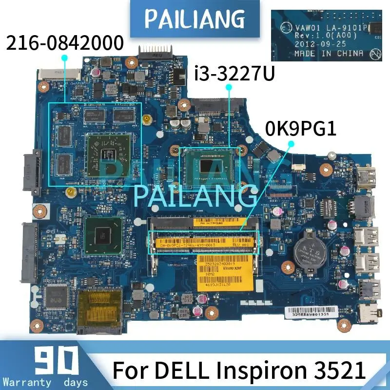 

Материнская плата I3-3227U материнская плата для ноутбука 0K9PG1 LA-9101P SR0XF 3521-216 DDR3