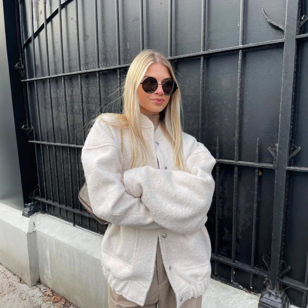 Luxury Vintage Bomber Jacket Women Loose Thick Single-breasted Coat Pocket Spring Autumn Office Lady Coat Solid Clothes Trend - Image 4