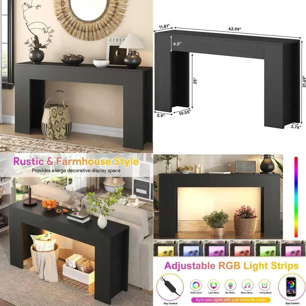 طاولة وحدة تحكم خشبية مُضاءة بإضاءة LED 63 مزرعة للمدخل والممر خلف الأريكة
