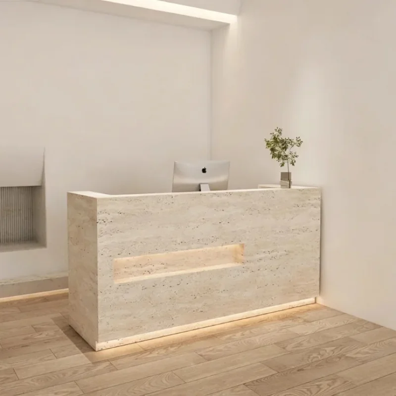 custom.Custom Modern Minimalist Straight Reception Desk LED Base Light Cashier Counter Front Desk Beauty Salon Office