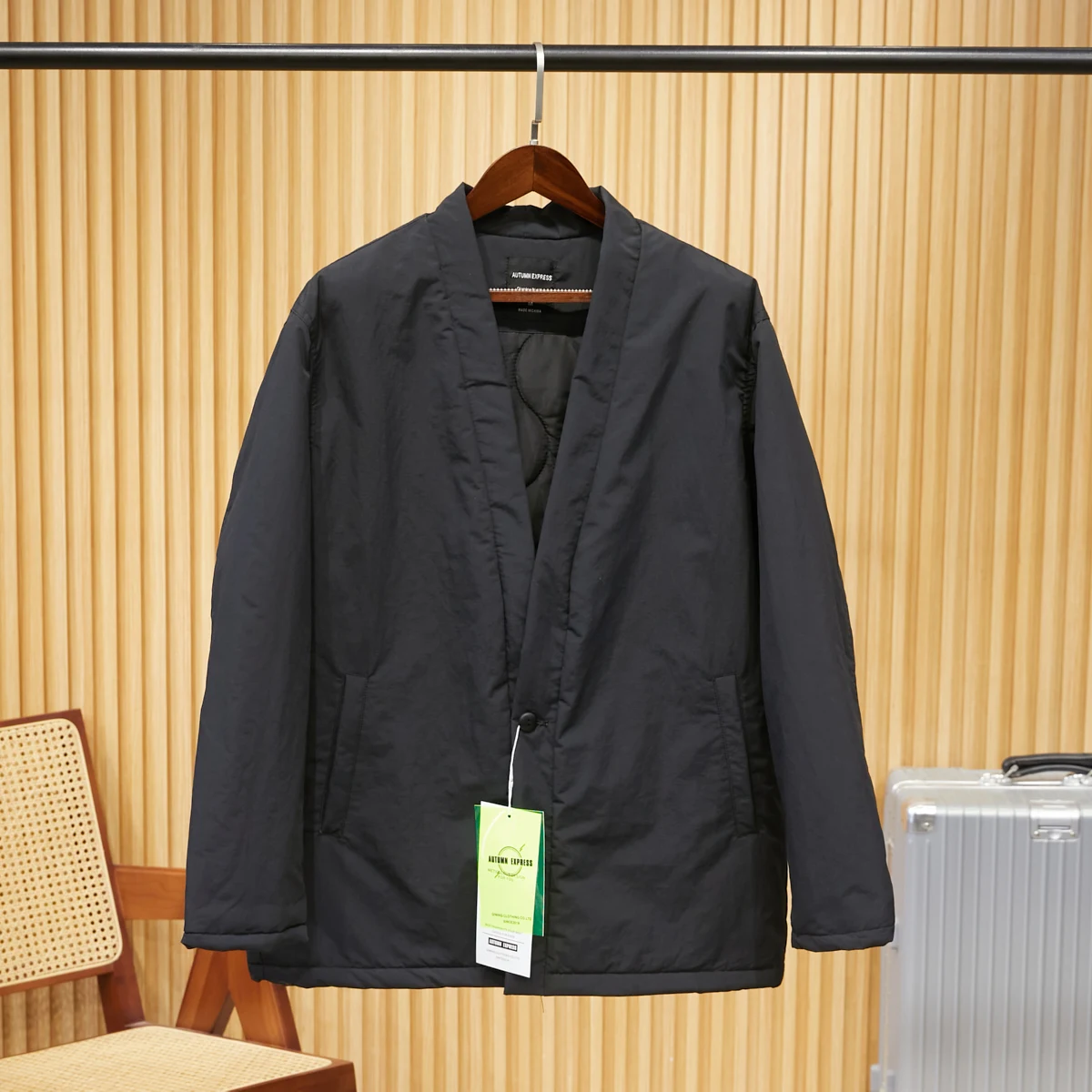 

Faionable Lightweight Cotton Jaet Men's Sli Harmonica ape Tech Derivative Hemp Sle Lapel Stand Fit Coat