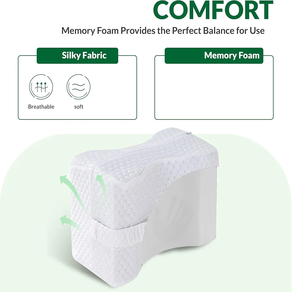 Memory Foam Knee Pillow with Straps, Leg Support Pillow for Side Sleepers, Relieve Hip & Leg Pressure