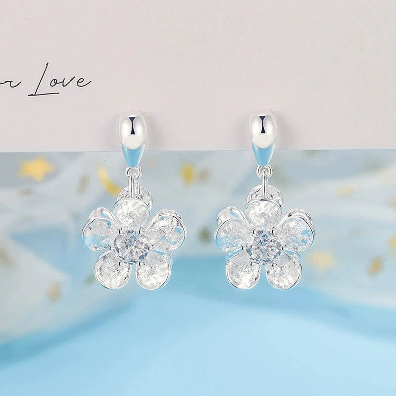 2026 New 3D Textured Foil Earring Shiny Zircon Double-sided Flower Earrings Sweet Fresh Ear Jewelry For Women KOFSAC