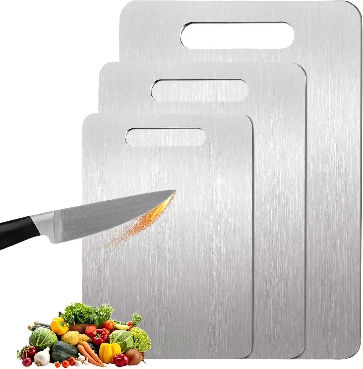 

3 Pack, 100% Pure Titanium Cutting Board - Non-Slip Kitchen Chopping Board, Dishwasher Safe, Scratch Resistant, Easy to