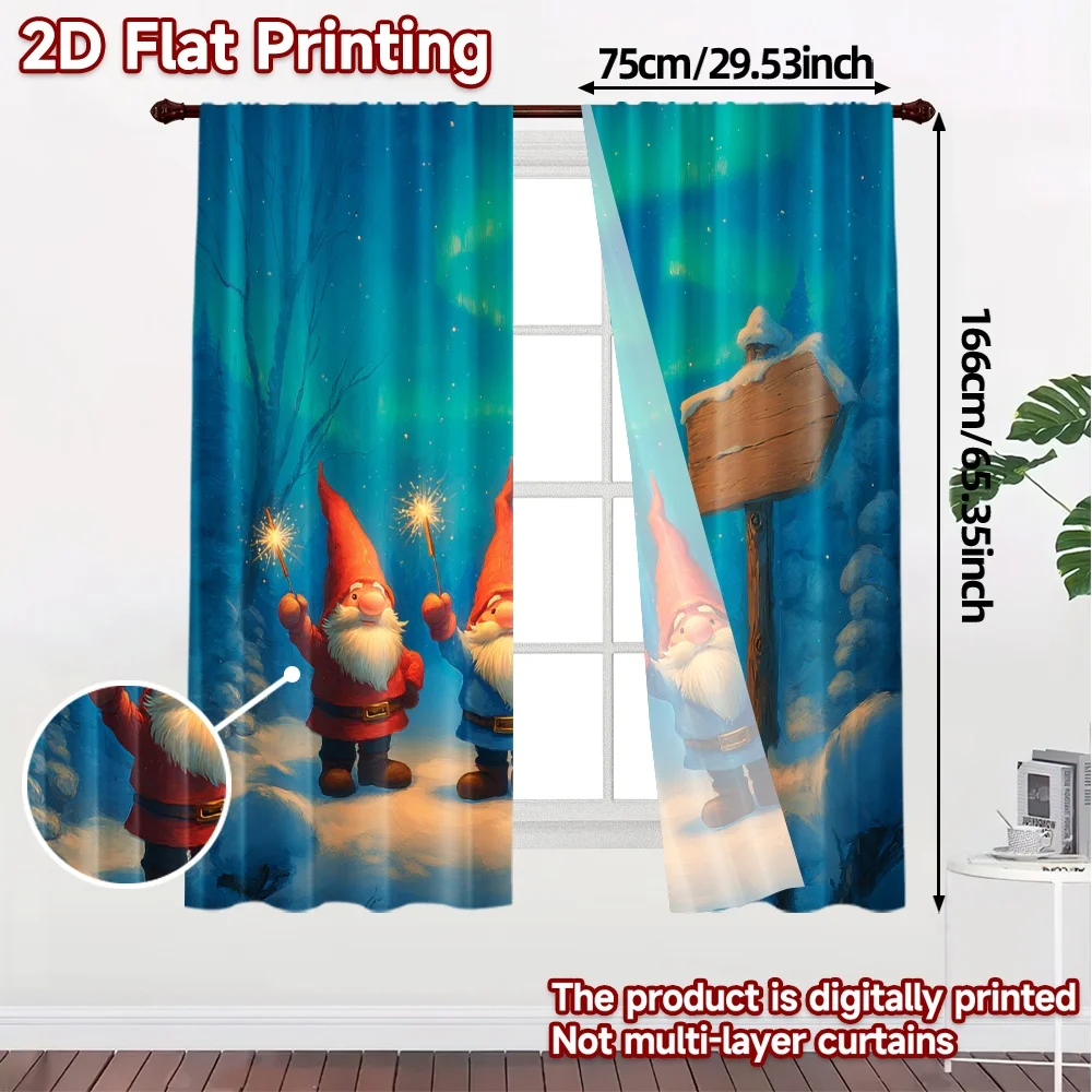 2D Flat Printing,JIT 2pcs, Curtains (Without Rod) Gnome Gathering Chic Minimalist Curtains Prints Light Filtering Curtains