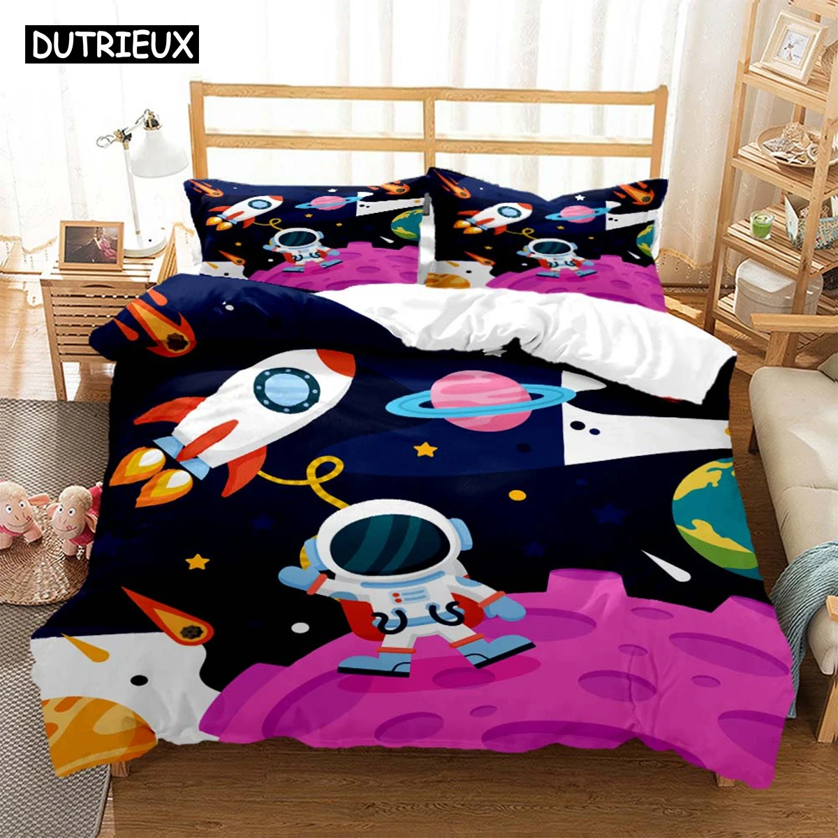 

Cartoon Astronaut Digital Print Polyester Bedding Sets Child Kids Covers Boys Bed Linen Set For Teens Bedding Set