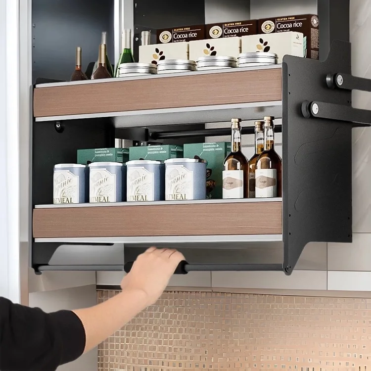

-oo Kitchen Wall Cabinet Pull-down Basket Open Door Type Seasoning Basket Pull-down Type Kitchen Cabinet Bowl Basket