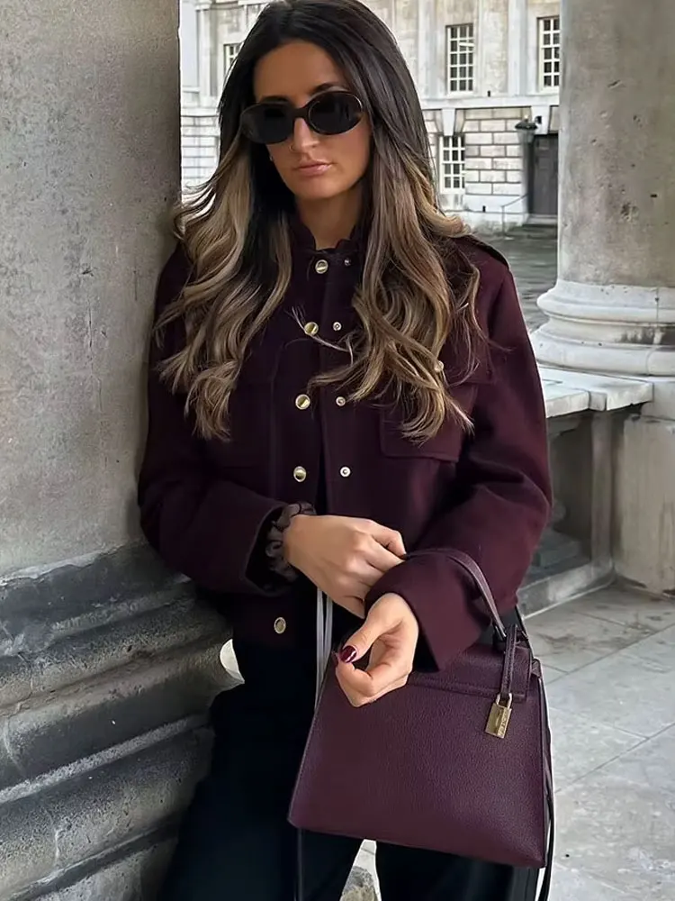 2024年秋ファッション向けHH女性用ストリートファッションジャケット、長袖、ラペル、シングルブレスト、無地、ポケット付き、カジュアルコート