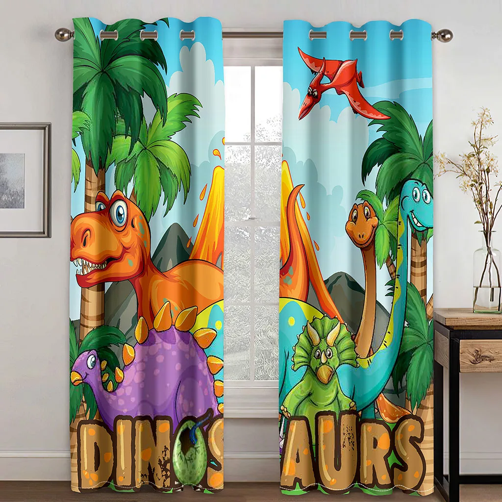 

Cartoon Animal Dinosaur Tropical Lion Forest Window Curtains Blinds for Kids Bedroom Living Room Kitchen Door Home Decor 2Pieces