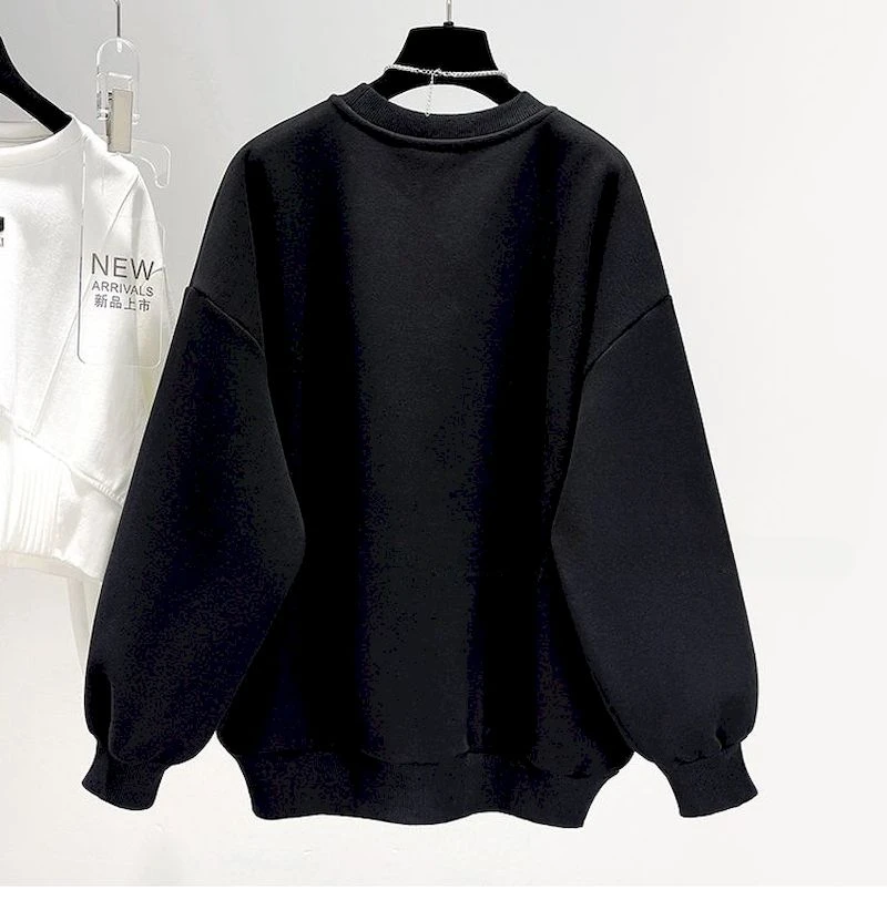 Plush Pullovers Women Cute Design O-Neck Pullover Tops Fashion Casual Loose Thicken Top Sweatshirt 2024 New Autumn Winter Trend