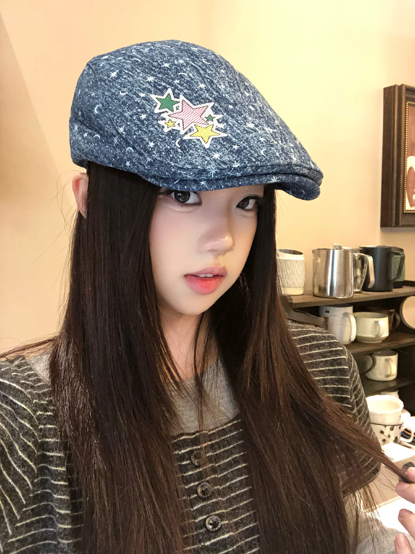 Retro Style Beret Hat Women's Spring Summer Fashionable Small Face Child Newsboy Caps round Top Short Brim Casual Unisex