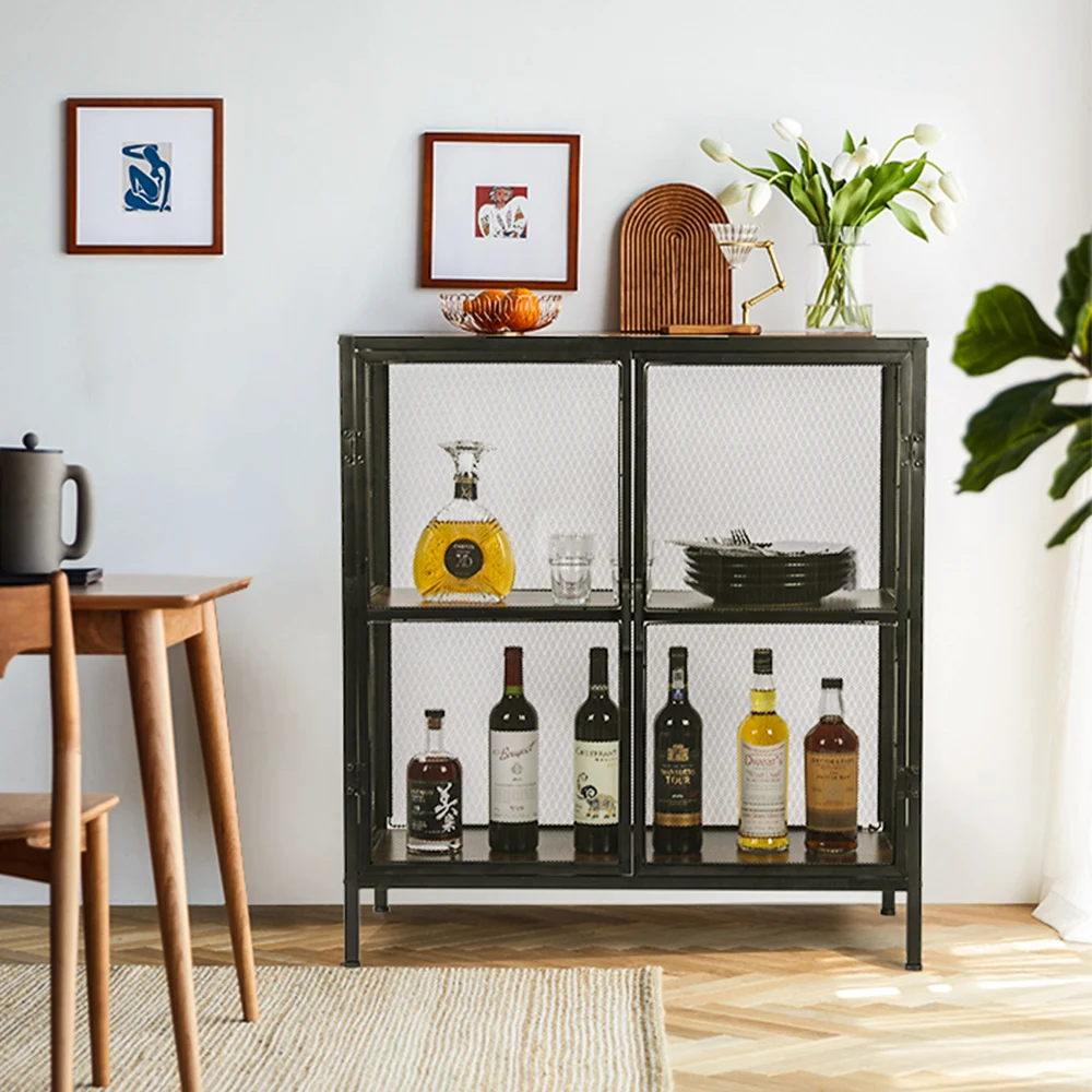 Sideboard Buffet Kitchen Storage Cabinet with Mesh Doors and Shelves Liquor Cabinet Cupboard Console Table 1.5Wx15.75Dx34.3