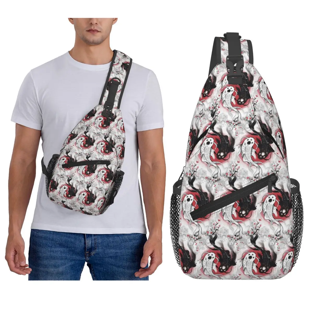 كوي فيش يين يانغ حقيبة الصدر الرجال حبال Crossbody على ظهره حقيبة الصدر السفر المشي لمسافات طويلة Daypack حقيبة الكتف #4