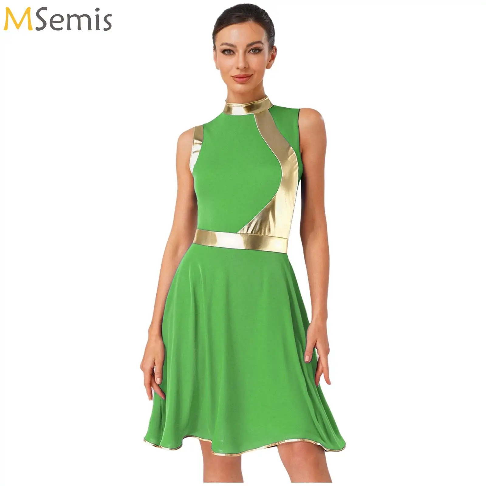 

Womems Praise Dance Dress Metallic Lyrical Dance Dresses Church Worship Liturgical Choir Dancewear Stage Performance Costume