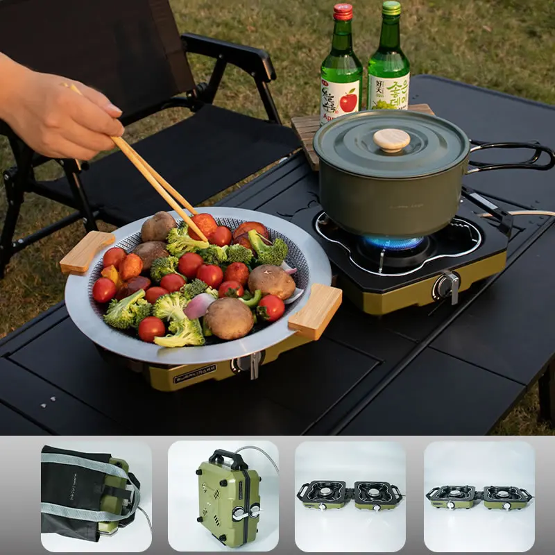 

Camping Stove Double Burner Portable High Firepower Folding Camp Gas Burner Outdoor Bbq Cooking Set Picnic Gas Stove