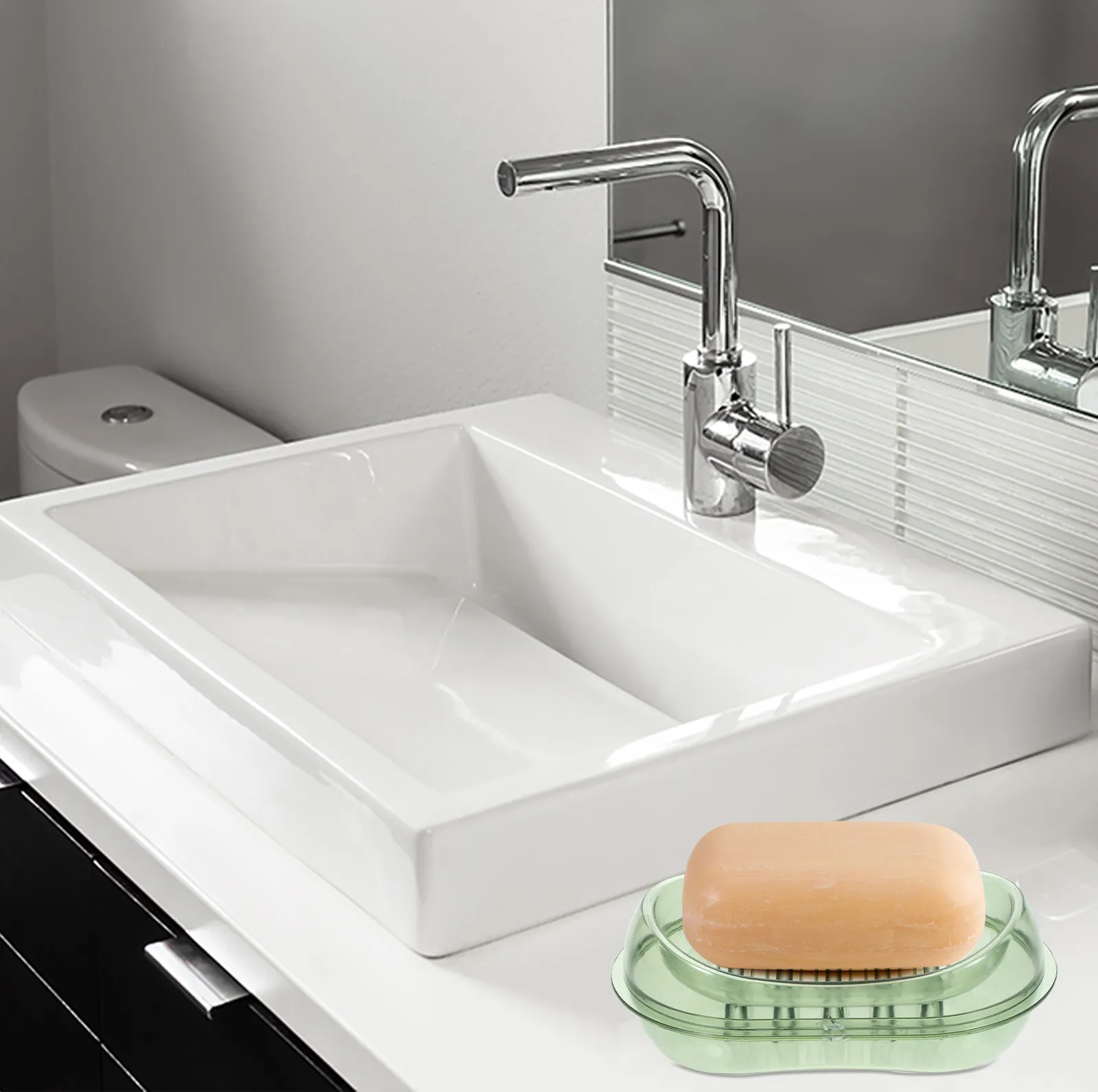 

Декоративная мыльница с двойным дренажным слоем, влагостойкая подставка для мыла для ванной комнаты и душа, для использования на столешнице