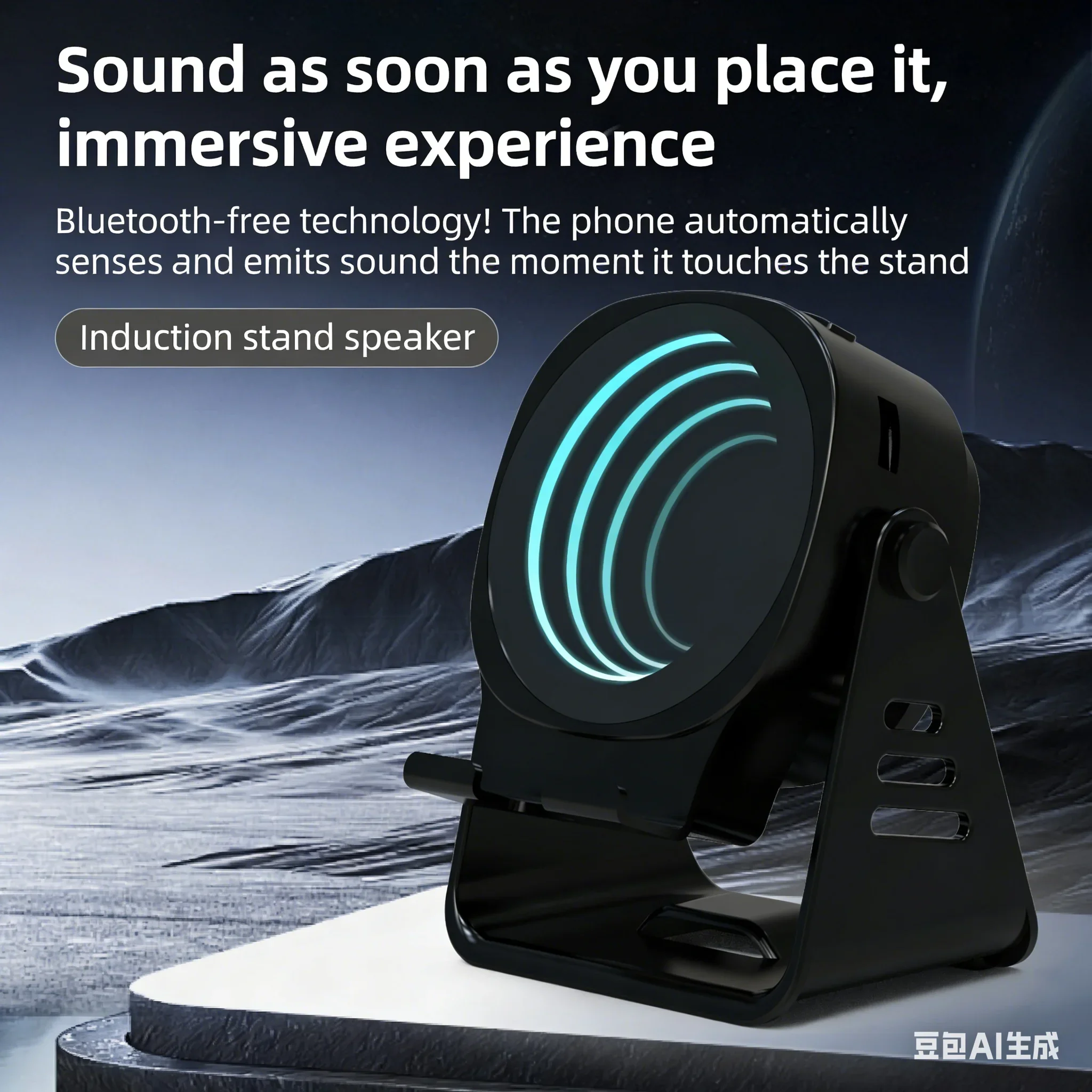No Bluetooth Needed Inductive Speaker Phone Holder, Near Field Play Bluetooth 5.3 Audio, 360° Surround Sound Portable Speakers