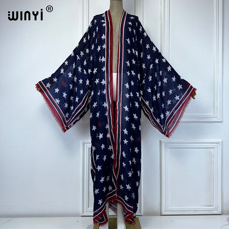 WINYI-Cardigan imprimé wpod africain pour femmes, kaftan, abaya, dubaï, robe de plage de luxe, style boho