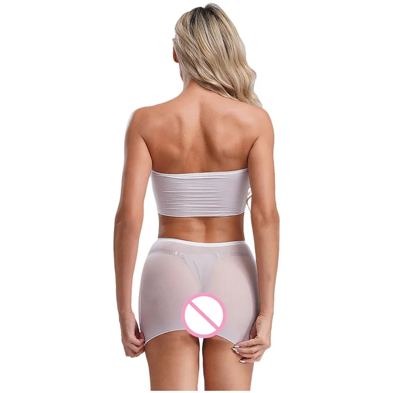 Conjunto de lingerie transparente feminino expressão dos desenhos animados impressão nightwear bandeau sem alças colheita superior e minissaia para namoro nightwear
