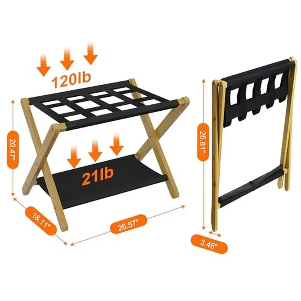 ชั้นวางกระเป๋าแบบพับได้พร้อมชั้นวางของ Double Space กระเป๋าเดินทางผู้ถือ Heavy-Duty สายรัดห้องพักโรงแรมห้องนอน